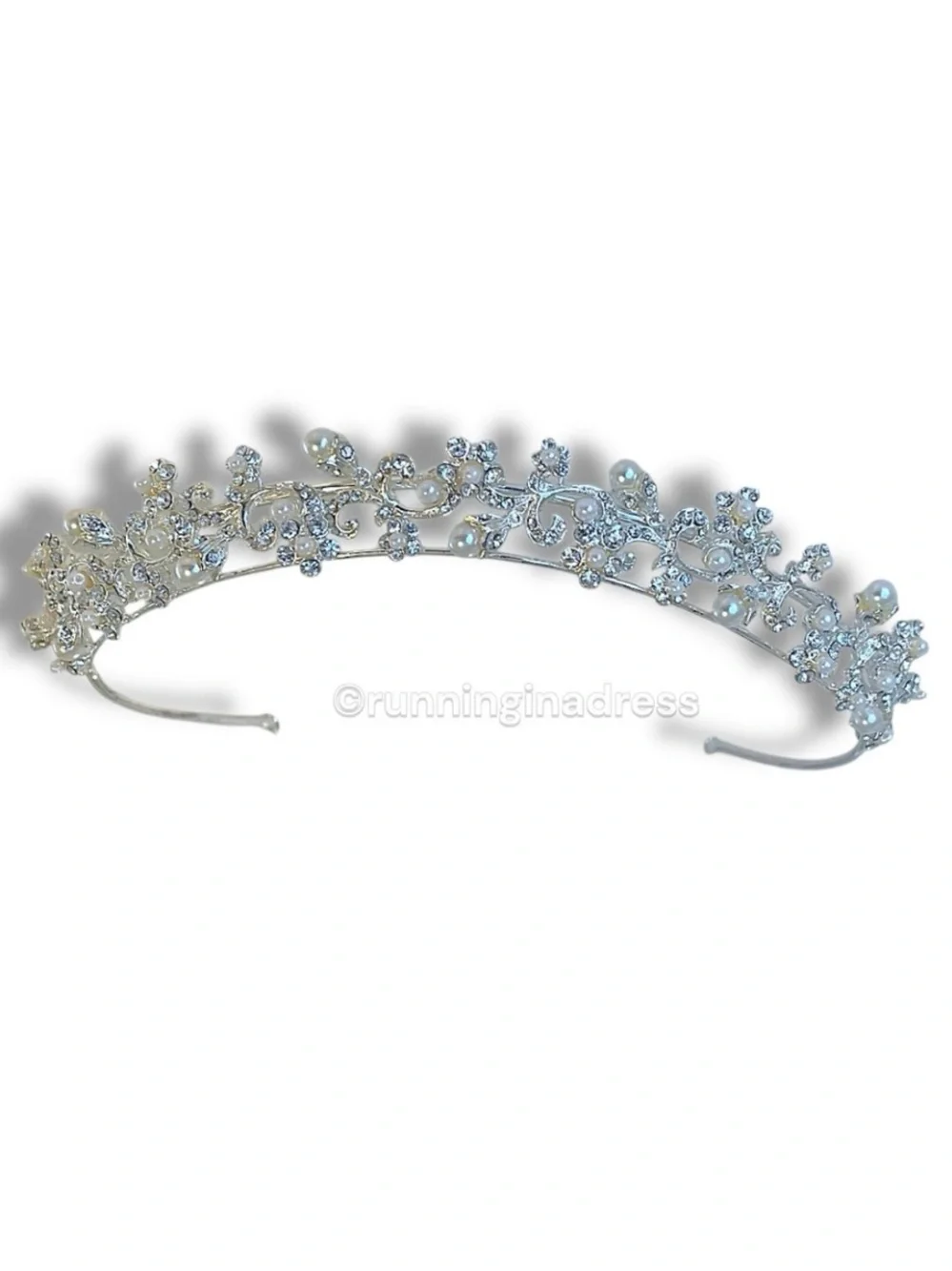 Vtg 90s Bel Aire Bridal Headpiece Style 606 Silver Pearl Rhinestone Tiara Crown